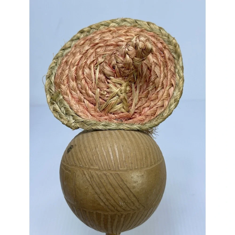 Vintage Souvenir Pair Rustic Haiti Maracas w/ Straw Man with Hat 12